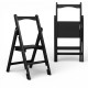 Drewniana drabina składana z 2 stopniami do użytku domowego, kuchni, studia fotograficznego. Składana drabina transformatorowa w kolorze czarnym.