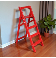 Wooden folding ladder with 5 steps for home, photo studio. Household folding transformer ladder. Bright