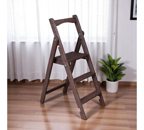 Драбина дерев'яна складана на 3 сходинки для дому, фотостудія Драбина-трансформер побутова розкладна Шоколад