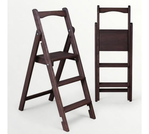 Драбина дерев'яна складана на 3 сходинки для дому, фотостудія Драбина-трансформер побутова розкладна Шоколад
