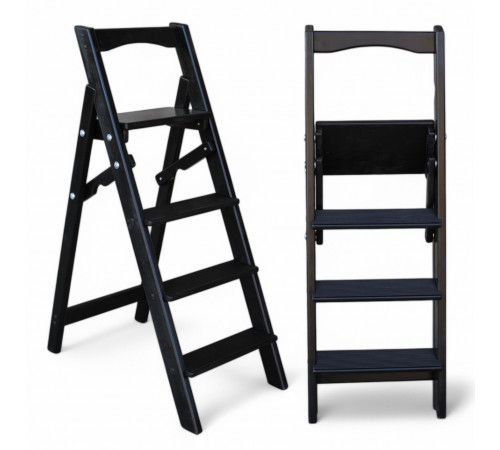 Drewniana składana drabina z 4 stopniami do domu, studia fotograficznego. Domowa składana drabina transformatorowa.