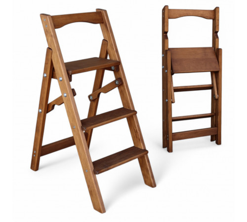 Драбина дерев'яна побутова на 3 сходинки для дому, фотостудії Сходи трансформер легкі складні розкладні Горіх темний