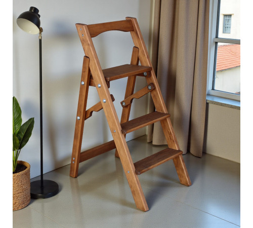 Драбина дерев'яна побутова на 3 сходинки для дому, фотостудії Сходи трансформер легкі складні розкладні Горіх темний