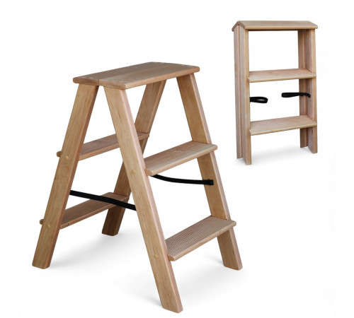Дерев’яна драбина на 3 сходинки Побутова складана стрем'янка для дому, кухні, фотостудії побутові розкладні Вестерн Светлое дерево