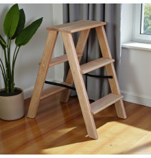 Дерев’яна драбина на 3 сходинки Побутова складана стрем'янка для дому, кухні, фотостудії побутові розкладні Вестерн Светлое дерево