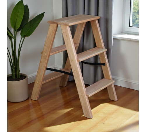 Дерев’яна драбина на 3 сходинки Побутова складана стрем'янка для дому, кухні, фотостудії побутові розкладні Вестерн Светлое дерево
