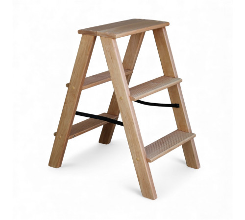 Дерев’яна драбина на 3 сходинки Побутова складана стрем'янка для дому, кухні, фотостудії побутові розкладні Вестерн Светлое дерево