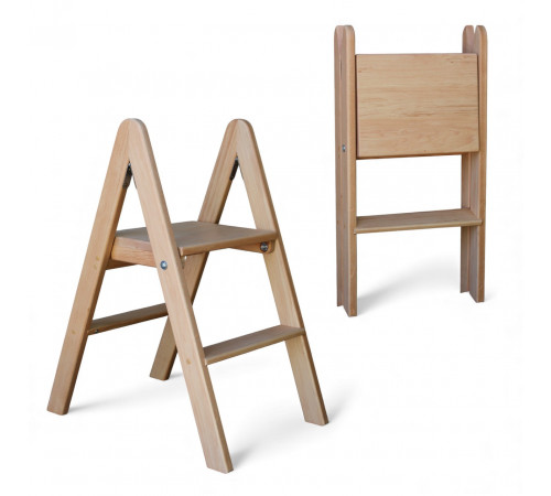 Zweistufige Holzklappleiter für Haushalt, Küche und Fotostudio. Klappbare Leiter mit Transformator. Leichtes Holz.