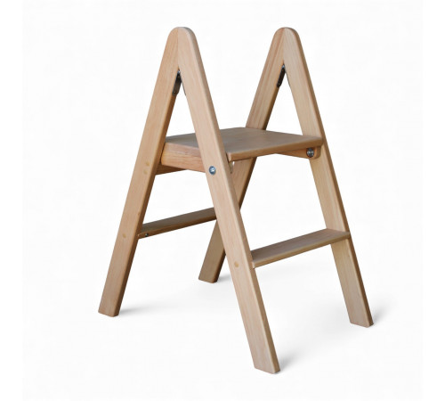 Zweistufige Holzklappleiter für Haushalt, Küche und Fotostudio. Klappbare Leiter mit Transformator. Leichtes Holz.