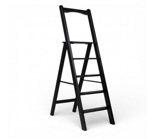 Drewniana składana drabina z poręczą, wysoka, domowa, czarna