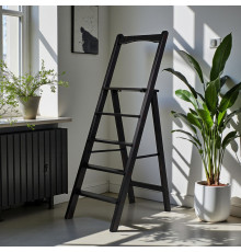 Дерев’яна розкладна драбина з поручнем Побутова висока стрем’янка для дому Чорний