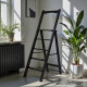 Drewniana składana drabina z poręczą, wysoka, domowa, czarna
