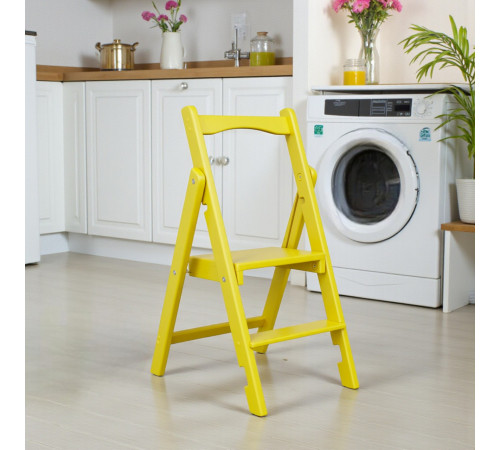 Дерев'яна стрем'янка на 2 сходинки Побутова складна стрем'янка для дому, кухні, фотостудії Сходи трансформер розкладні Жовтий