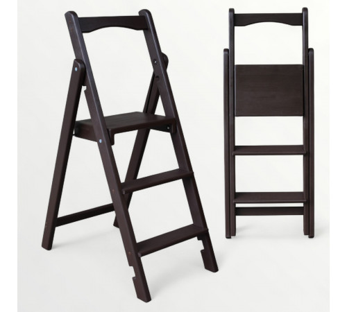 Drewniana składana drabina z 3 stopniami do domu, studia fotograficznego. Domowa składana drabina-transformator, gorzka czekolada.
