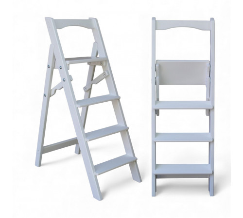 Drewniana składana drabina z 4 stopniami do domu, studia fotograficznego. Domowa składana drabina transformatorowa.