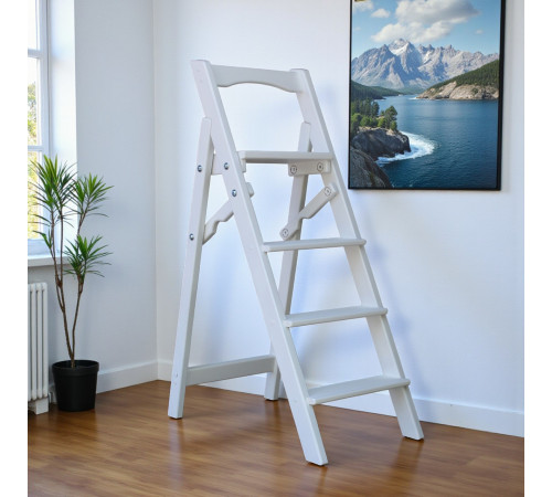 Drewniana składana drabina z 4 stopniami do domu, studia fotograficznego. Domowa składana drabina transformatorowa.