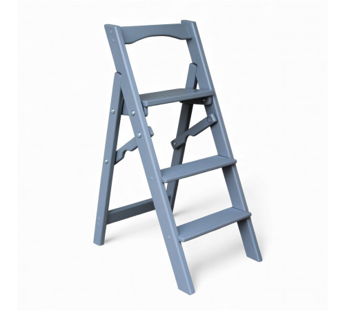 Drewniana drabina domowa z 3 stopniami do domu lub studia fotograficznego. Drabina Transformer, lekka, składana, jasnoszara.