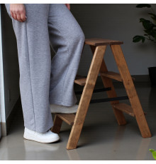 Дерев’яна драбина на 3 сходинки Побутова складана стрем'янка для дому, кухні, фотостудії побутові розкладні Вестерн Полісандр