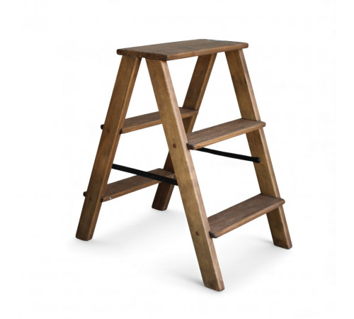 Дерев’яна драбина на 3 сходинки Побутова складана стрем'янка для дому, кухні, фотостудії побутові розкладні Вестерн Полісандр