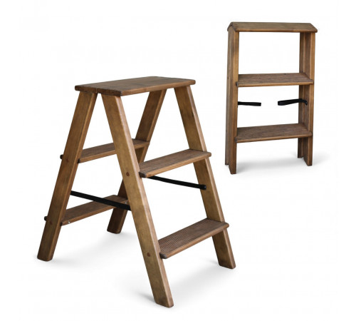 Дерев’яна драбина на 3 сходинки Побутова складана стрем'янка для дому, кухні, фотостудії побутові розкладні Вестерн Полісандр