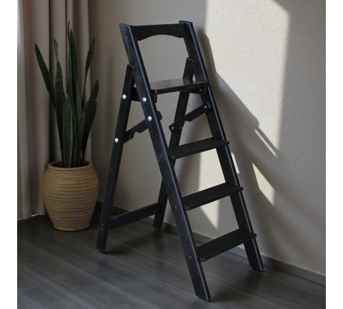 Драбина дерев'яна складана на 5 сходинок для дому, фотостудії Сходи трансформер побутові розкладні Чорний