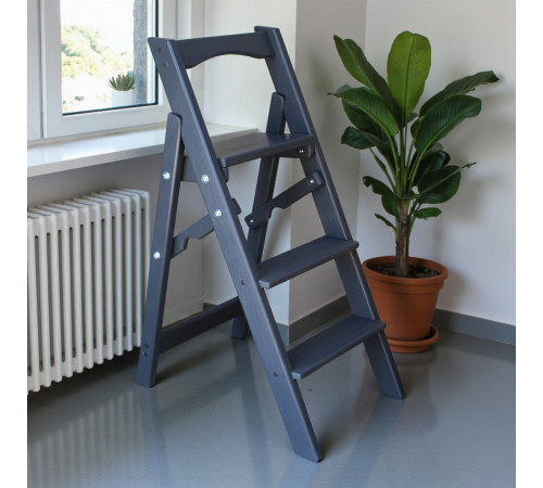 Драбина дерев'яна побутова на 3 сходинки для дому, фотостудії Сходи трансформер легкі складні розкладні Сірий графіт