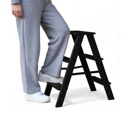 Дерев’яна драбина на 3 сходинки Побутова складана стрем'янка для дому, кухні, фотостудії побутові розкладні Вестерн Чорний