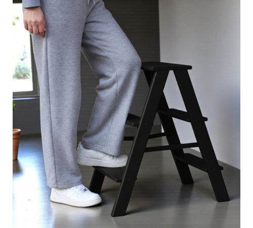 Дерев’яна драбина на 3 сходинки Побутова складана стрем'янка для дому, кухні, фотостудії побутові розкладні Вестерн Чорний
