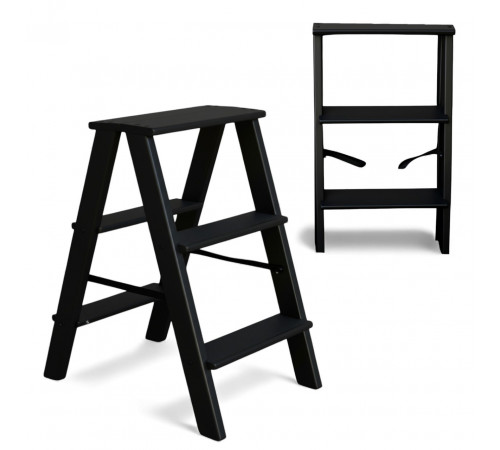 Дерев’яна драбина на 3 сходинки Побутова складана стрем'янка для дому, кухні, фотостудії побутові розкладні Вестерн Чорний