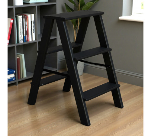 Дерев’яна драбина на 3 сходинки Побутова складана стрем'янка для дому, кухні, фотостудії побутові розкладні Вестерн Чорний