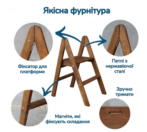Zweistufige Holzleiter, klappbar, für Haushalt, Küche, Fotostudio, Faltbare Leiter, Grau