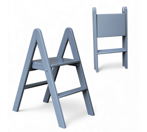 Zweistufige Holzleiter, klappbar, für Haushalt, Küche, Fotostudio, Faltbare Leiter, Grau