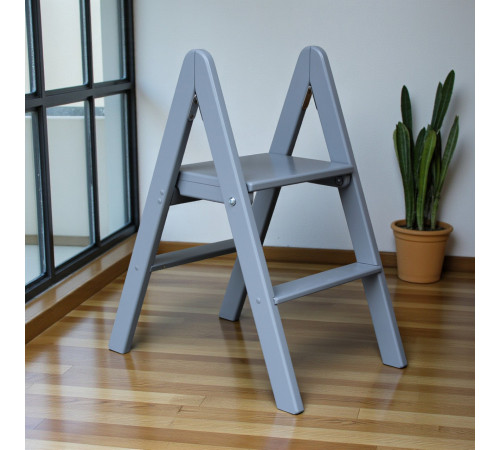 Zweistufige Holzleiter, klappbar, für Haushalt, Küche, Fotostudio, Faltbare Leiter, Grau