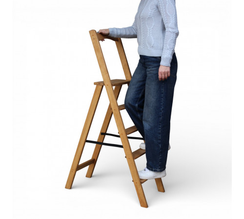 Drewniana składana drabina z poręczą Wysoka drabina domowa do domu Gorzka czekolada