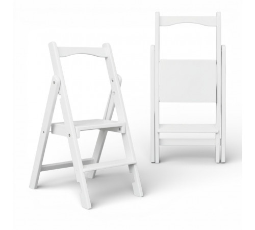 Drewniana drabina składana z 2 stopniami, domowa, do kuchni, studia fotograficznego. Składana drabina transformatorowa, biała.