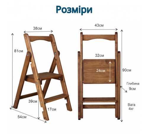 Drewniana drabina składana z 2 stopniami, domowa, do kuchni, studia fotograficznego. Składana drabina transformatorowa, biała.