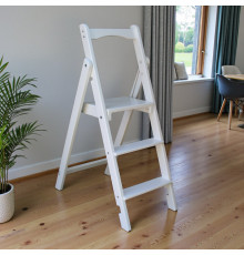 Wooden folding ladder with 3 steps for home, photo studio. Household folding transformer ladder
