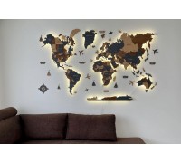 Holz 3D Weltkarte Kilimandscharo Farbe L-300*160cm (mit Hintergrundbeleuchtung), Ukrainisch, Russland