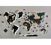 3D-Weltkarte aus Holz, Taiga-Farbe, L-300*160 cm (mit Hintergrundbeleuchtung), Ukrainisch, Russland