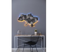 Map of Ukraine without rivers, color: Three shades of gray, M - 150 * 95 cm, with backlight, yellow-blue