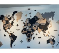 Drewniana mapa świata 3D, kolor naturalny szary, 160*110 cm (bez podświetlenia), angielska, bez tytułu