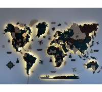 Wooden 3D world map, Tundra color, XS-100*65 cm (with backlight), English, Russia