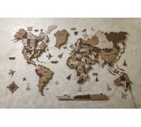 Wooden 3D world map, Camel color, XS-100*65 cm (without backlight), Ukrainian, Russia