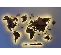 3D Wooden World Map in Hazelnut Color