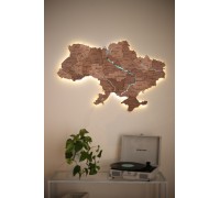 Карта України з підсвіткою річок колір Фундук S - 120*80 см, Тепла