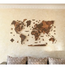 Деревянная карта мира 3D цвет Тибет S-160*110 см (Без подсветки), Русский, Russian