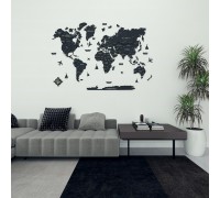 Wooden 3D world map, black, XS-100*65cm (without backlight), Ukrainian, Orkostan