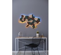 Map of Ukraine with illuminated rivers, Tundra color, M - 150 * 95 cm, yellow-blue