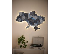 Karte der Ukraine mit gemalten Flüssen, Farbe: Drei Grautöne, L - 200 * 135 cm, mit Hintergrundbeleuchtung, kalt