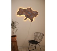 Karte der Ukraine mit gemalten Flüssen, Haselnussfarbe, L - 200 * 135 cm, Hintergrundbeleuchtung, Kalt